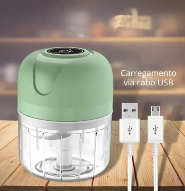Mini Processador Triturador Elétrico 3 Laminas Moedor Alho Cebola Carne Vegetais Fruta Amendoim Recarregável USB 250ml - Image 6