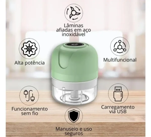 Mini Processador Triturador Elétrico 3 Laminas Moedor Alho Cebola Carne Vegetais Fruta Amendoim Recarregável USB 250ml - Image 5