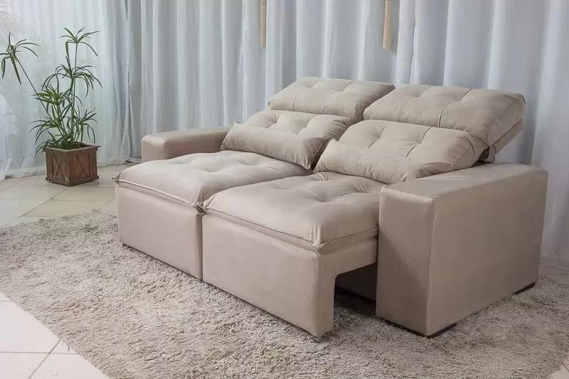 Sofá Retrátil e Reclinável 1,5m em Suede Bege - Veneza Estofados