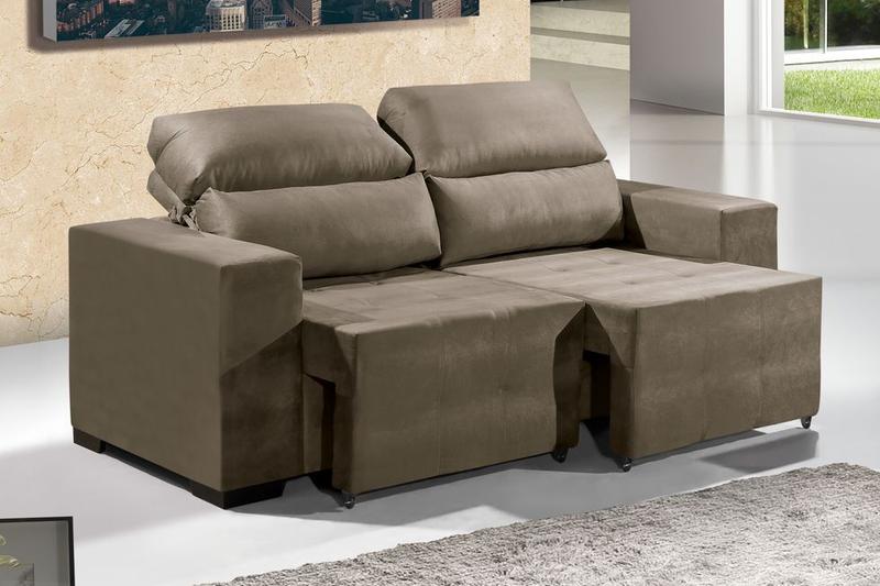 Sofá Retrátil e Reclinável 2 Lugares Cancún Suede 1,50 M Castor - Confort Estofados