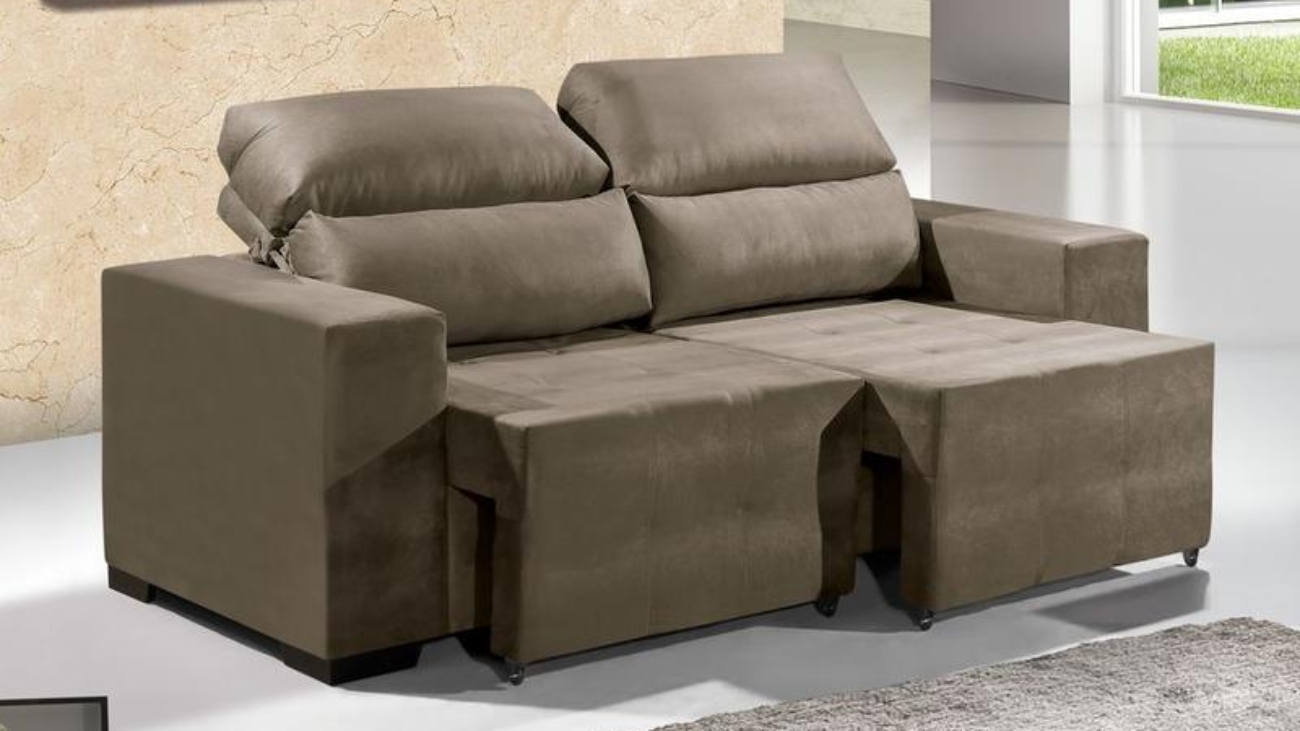 Sofá Retrátil e Reclinável 2 Lugares Cancún Suede 1,50 M Castor - Confort Estofados