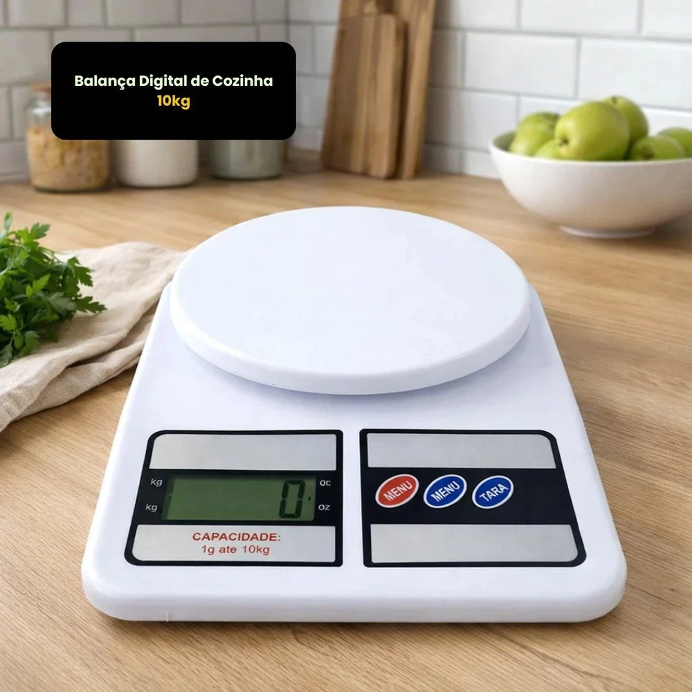 Balança digital de cozinha 10kg com alta precisão e função tara